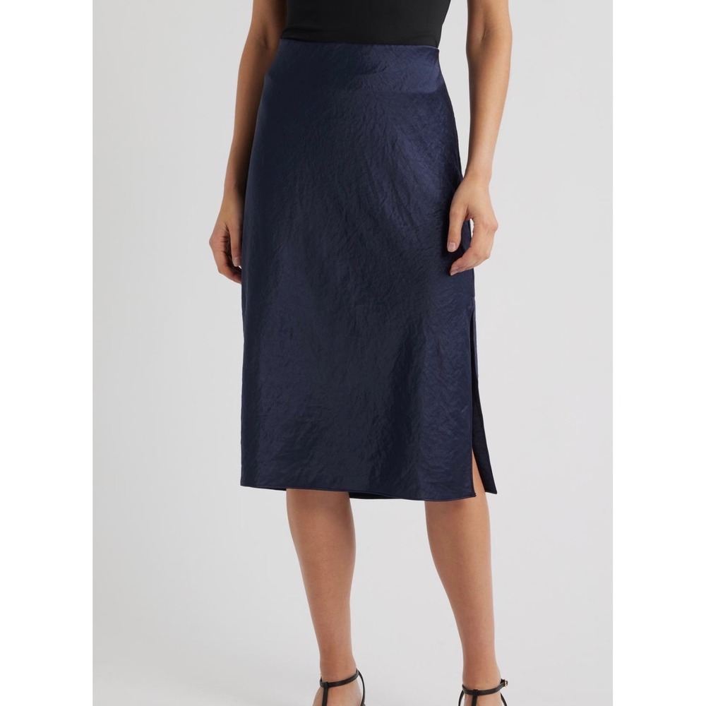 Madewell Midi Skirt Slip Satin Pull On Juniper Blue size 14
